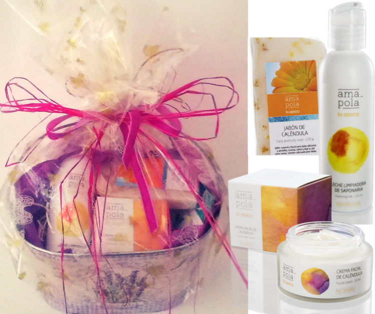 Cesta regalo cosmética natural y ecológica para piel sensible